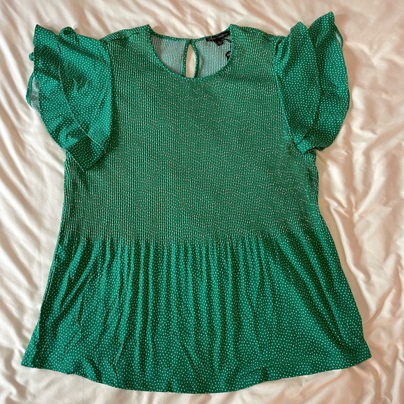 *NWT* Adrianna Papell Green Dotted Blouse - Picture 2 of 7